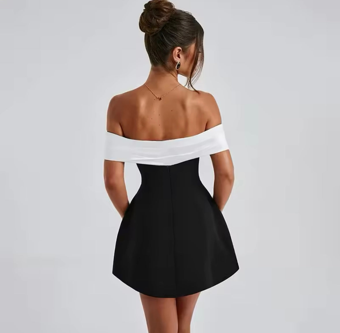 Sexy Slim-fit Off-shoulder Contrasting-color Dress